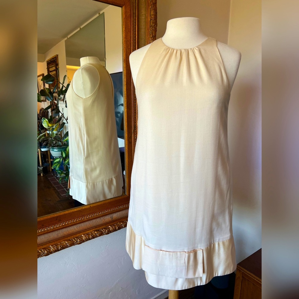 Julia Haus Cream Wool and Silk Grosgrain Ribbon Shift Dress